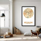 A framed map of the city of Mumbai, India, with the text "Bengalore" and the date "12/58/77 7:34 e" printed on it.