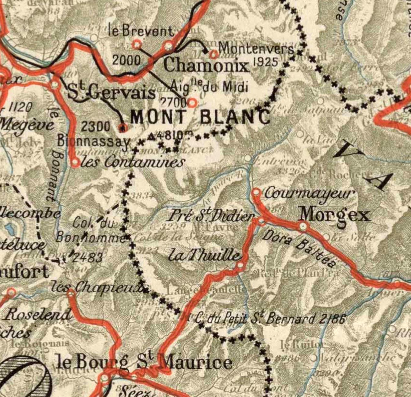 The image is a detailed map of the region, showing various locations and landmarks such as St. Germain, Mont Blanc, and other notable places.