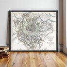 The image is a framed map of Vienna, Austria, depicting the city's layout and surrounding areas.