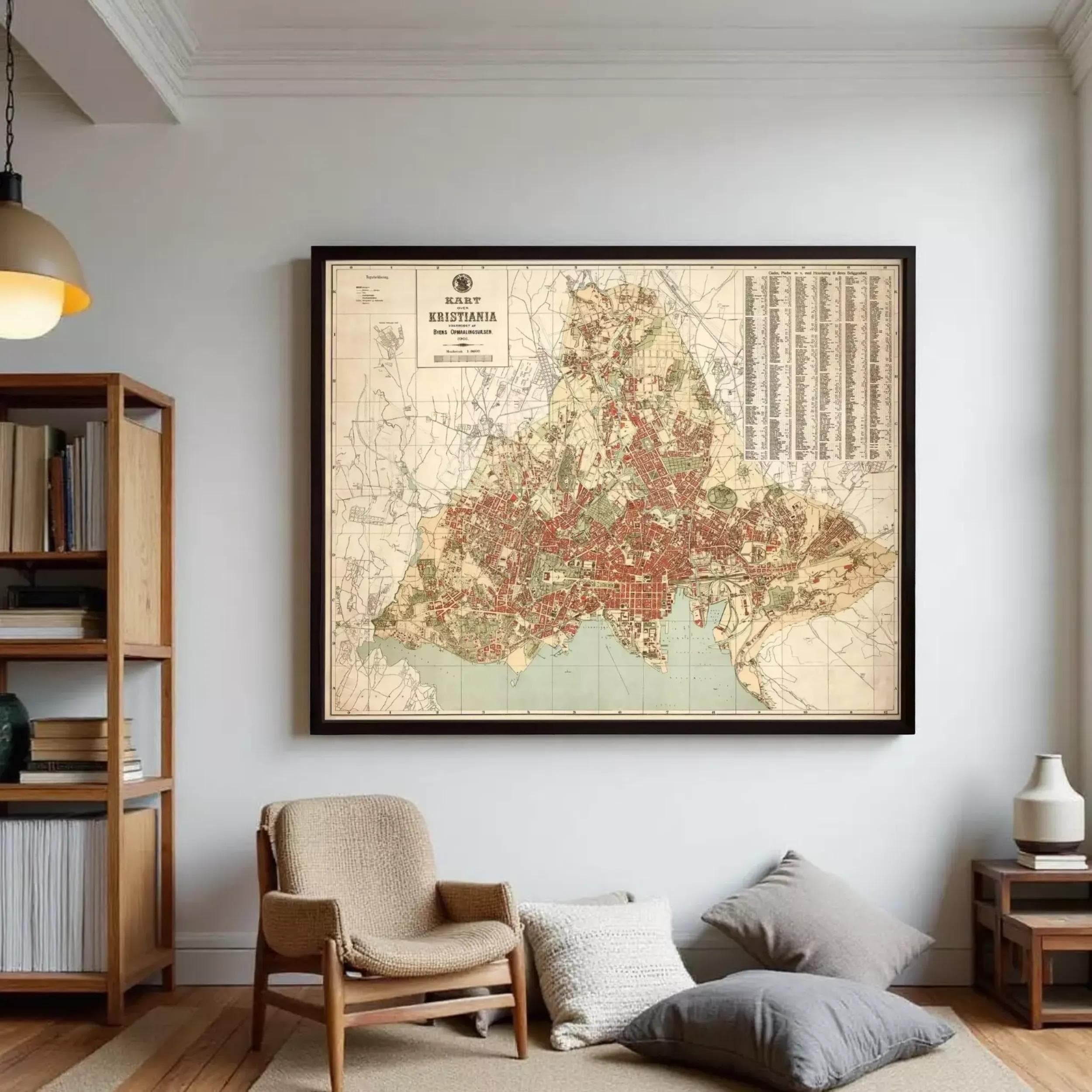 The image is a framed vintage map of Kort Kristiansk, a city in the Krasnoyarsk region of Russia.