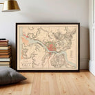 The image is a framed vintage map of the city of Porto, Portugal, depicting the city's layout and surrounding areas.