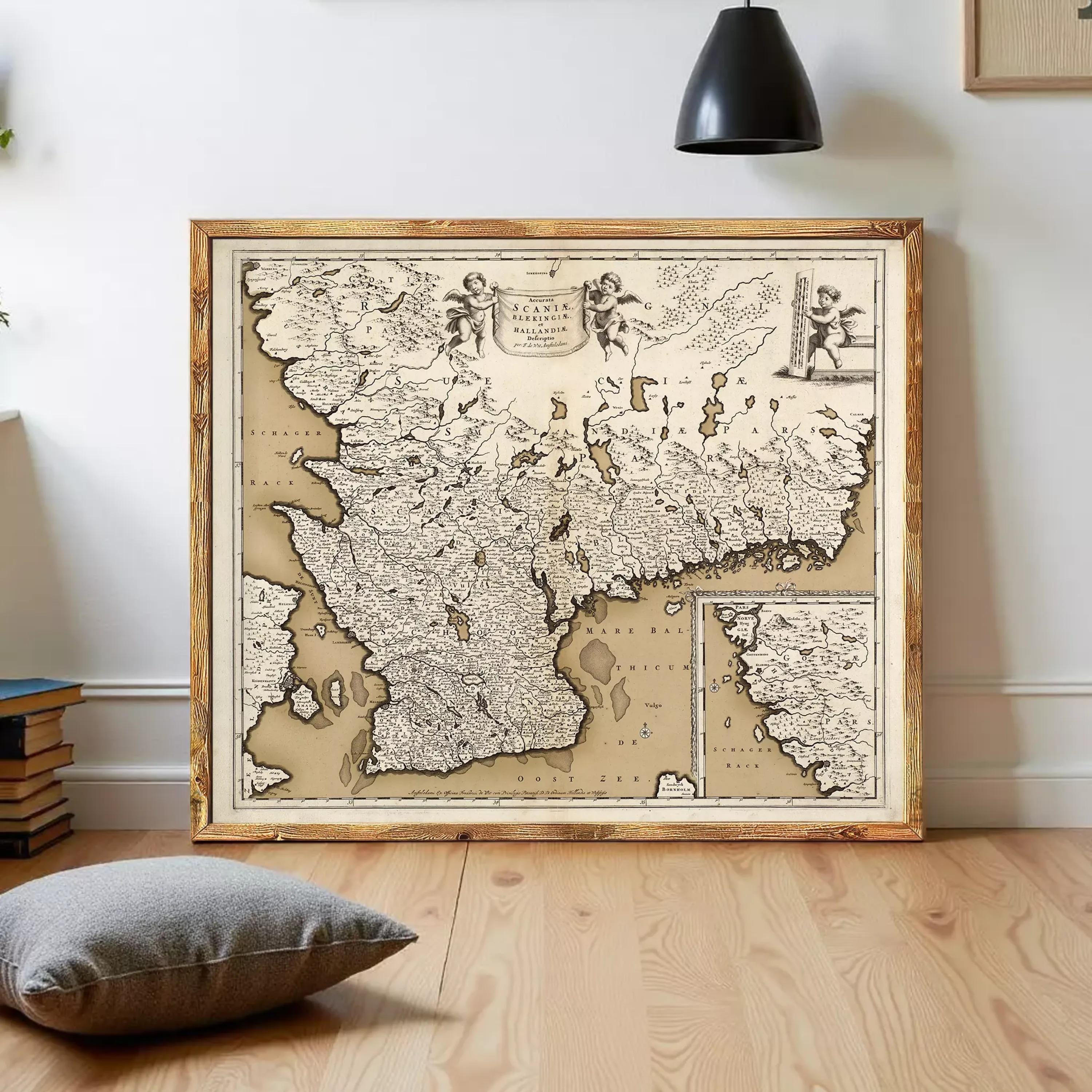 The image is a framed antique map of Europe, likely from the 16th century, with detailed cartography and illustrations.