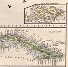 The image is a vintage map of the Caribbean region, showing the various islands and their geographical locations.