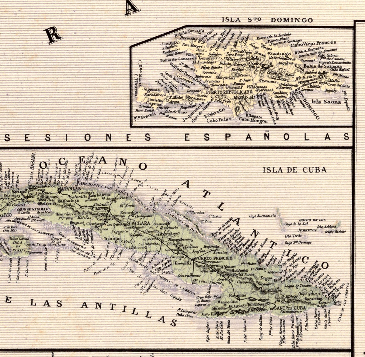 The image is a vintage map of the Caribbean region, showing the various islands and their geographical locations.