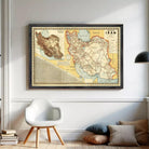 The image is a framed vintage map of Iran, depicting the country's geographical layout and surrounding areas.