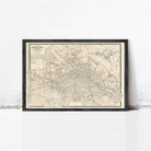 The image is a framed vintage map of Berlin, Germany, depicting the city's streets and landmarks.