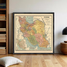 The image is a framed vintage map of Persia, showing the country's geographical layout and boundaries.