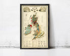 The image is a framed geological map of the United Kingdom, depicting various geological features and data.