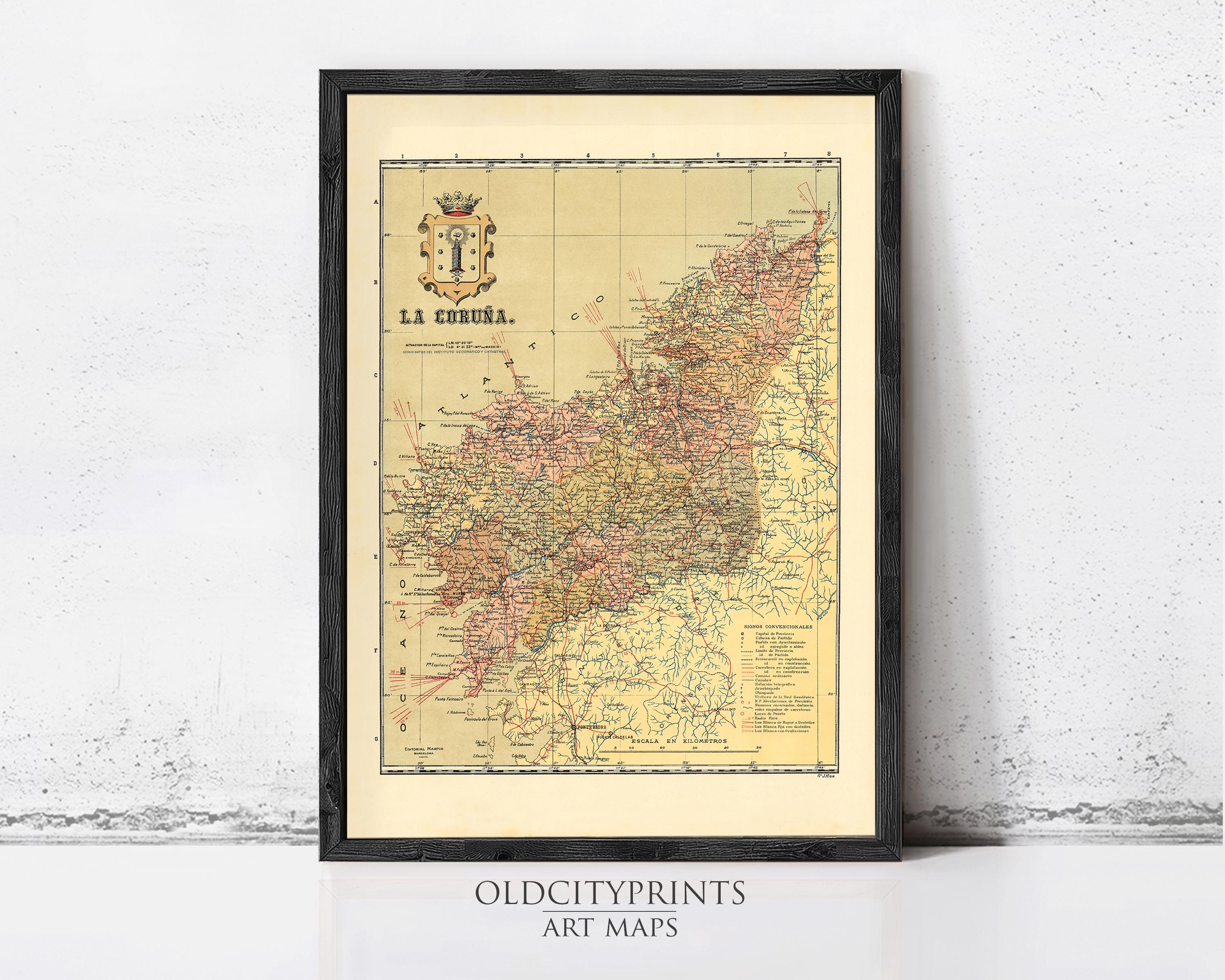 The image is a framed vintage map of the region of the United Kingdom, specifically the Isle of Man, with the text "LA CÓURA."