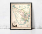The image is a framed vintage map of the Van Dien's Land, depicting the region in a detailed and colorful manner.