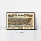 The image is a framed art map of Tacoma, Washington, depicting various buildings and landmarks in the city.