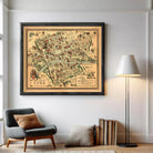 The image is a framed vintage map of historic York, England, depicting various landmarks and locations within the city.