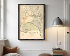 The image is a framed vintage map of Melbourne, Australia, depicting the city's general plan.
