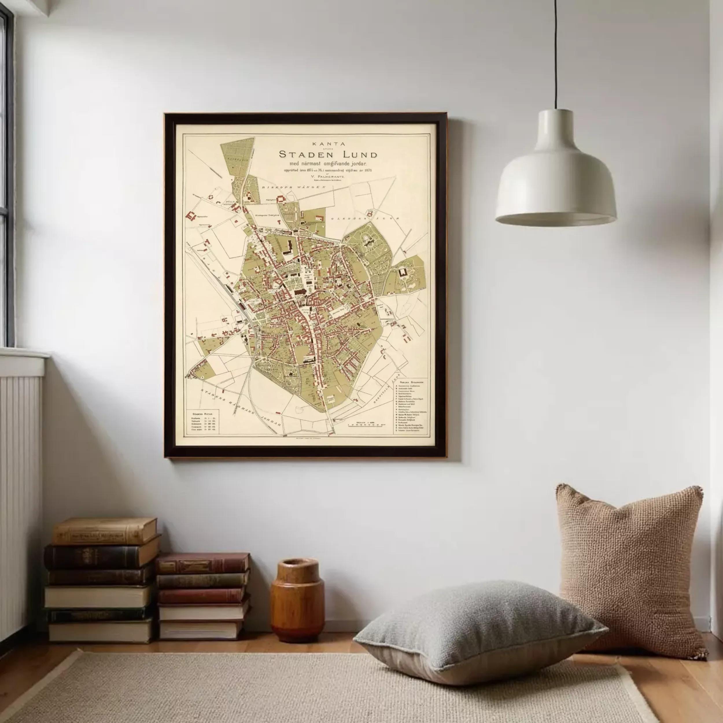 The image is a framed map of Staden Lund, a city in Sweden.