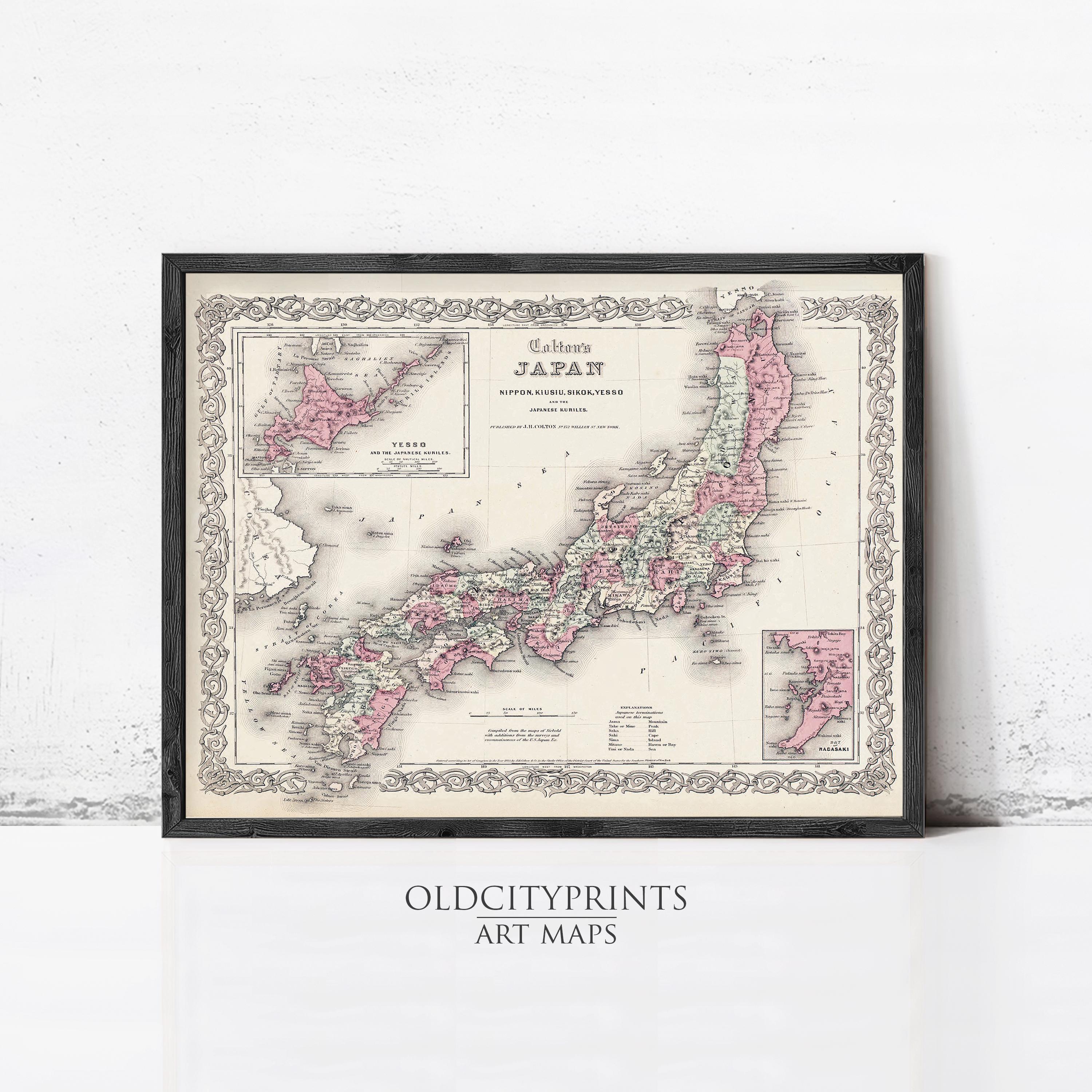 Old Map of Japan 1855 Vintage Map of Japan | Old Map Print