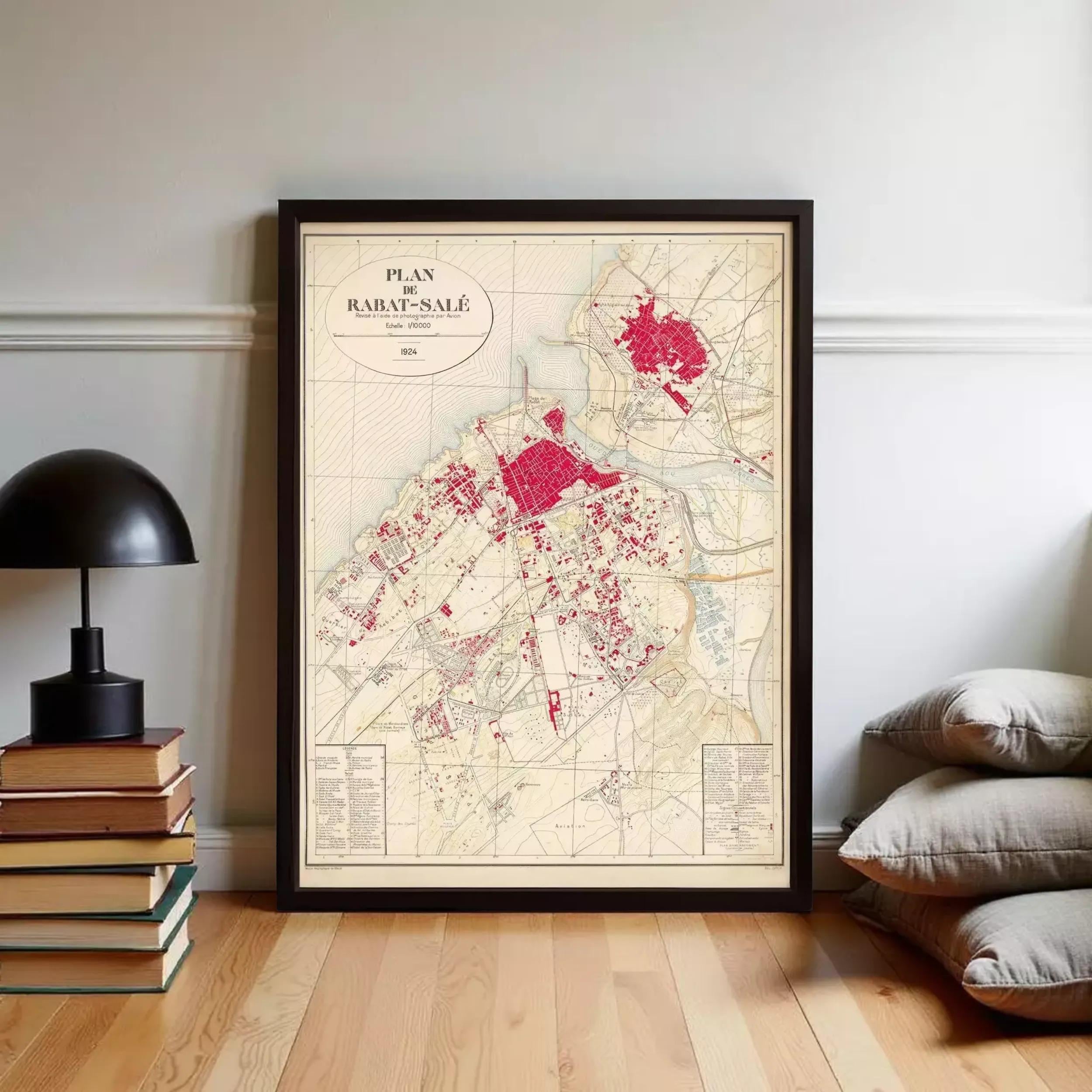 The image is a framed map of Rabat-Sale, depicting the city of Rabat, which is a city in Morocco.