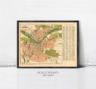 The image is a framed vintage map of Dresden, Germany, depicting the city's layout and surrounding areas.