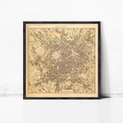 The image is a framed vintage map of Milan, Italy, depicting the city's layout and streets.