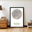 A framed map of Brussels, Belgium, with the city's name and location displayed prominently.