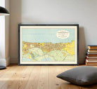 The image is a framed map of the city of Moscow, Russia, depicting the city's streets, landmarks, and surrounding areas.