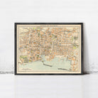 The image is a framed vintage map of the city of Palermo, Italy, depicting the city's streets, landmarks, and surrounding areas.