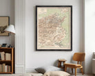 The image is a framed vintage map of the Middle East and North Africa region, depicting various countries and geographical features.