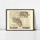 The image is a framed vintage map of the island of Minos, Greece, depicting the island's geographical features and surrounding areas.