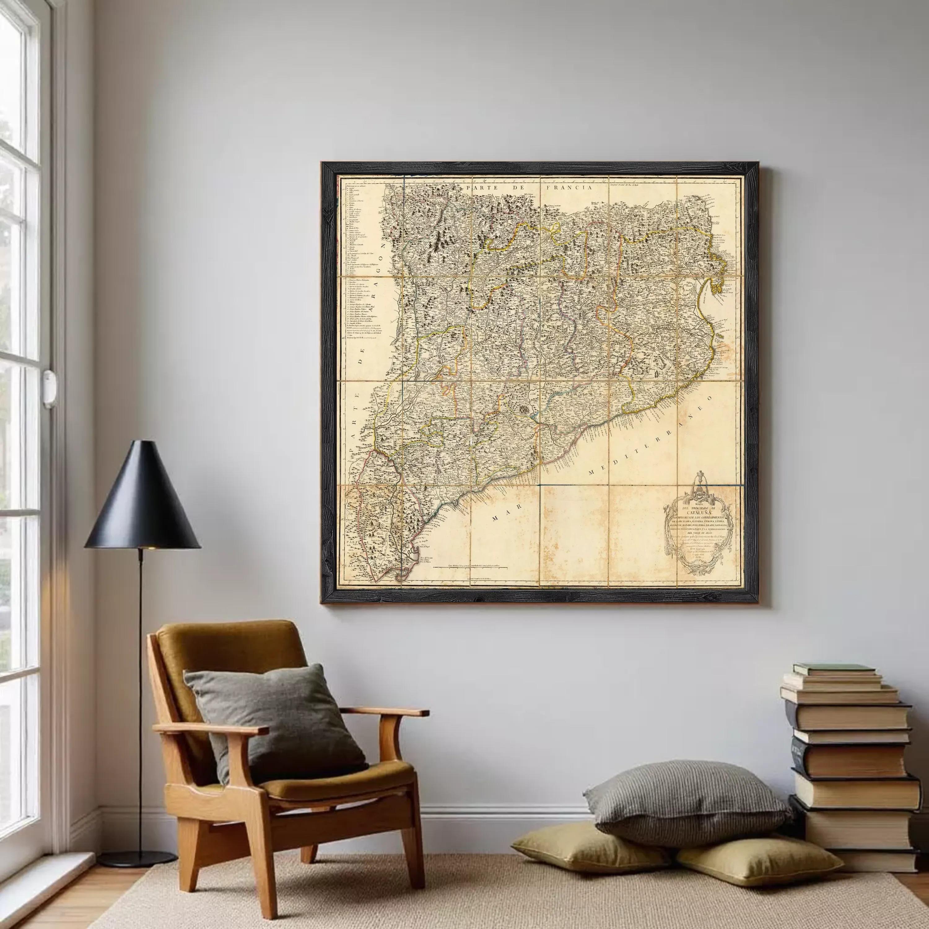 The image is a framed antique map of South America, featuring detailed geographical information and a vintage aesthetic.