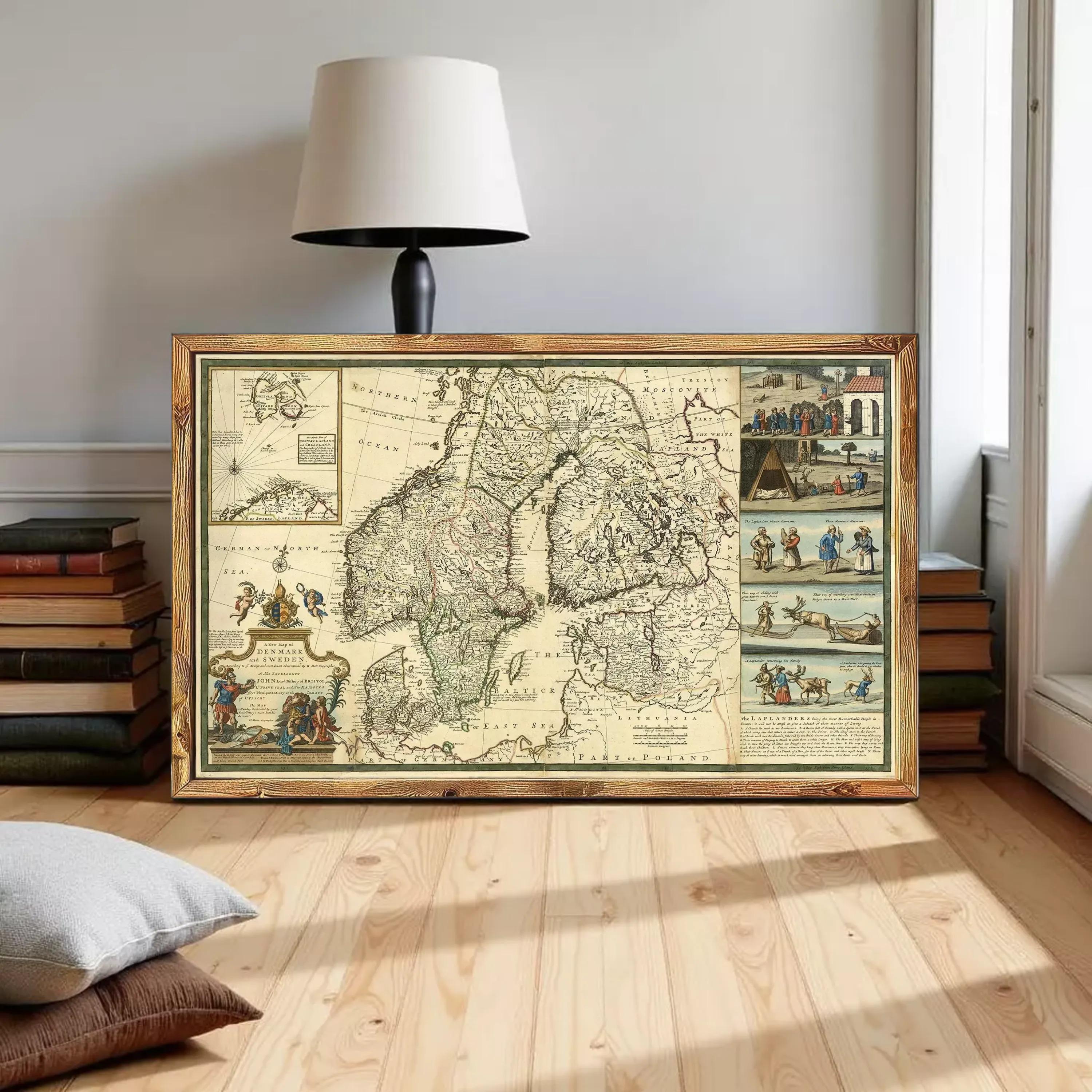 a large framed map of Europe, with various illustrations and text elements.