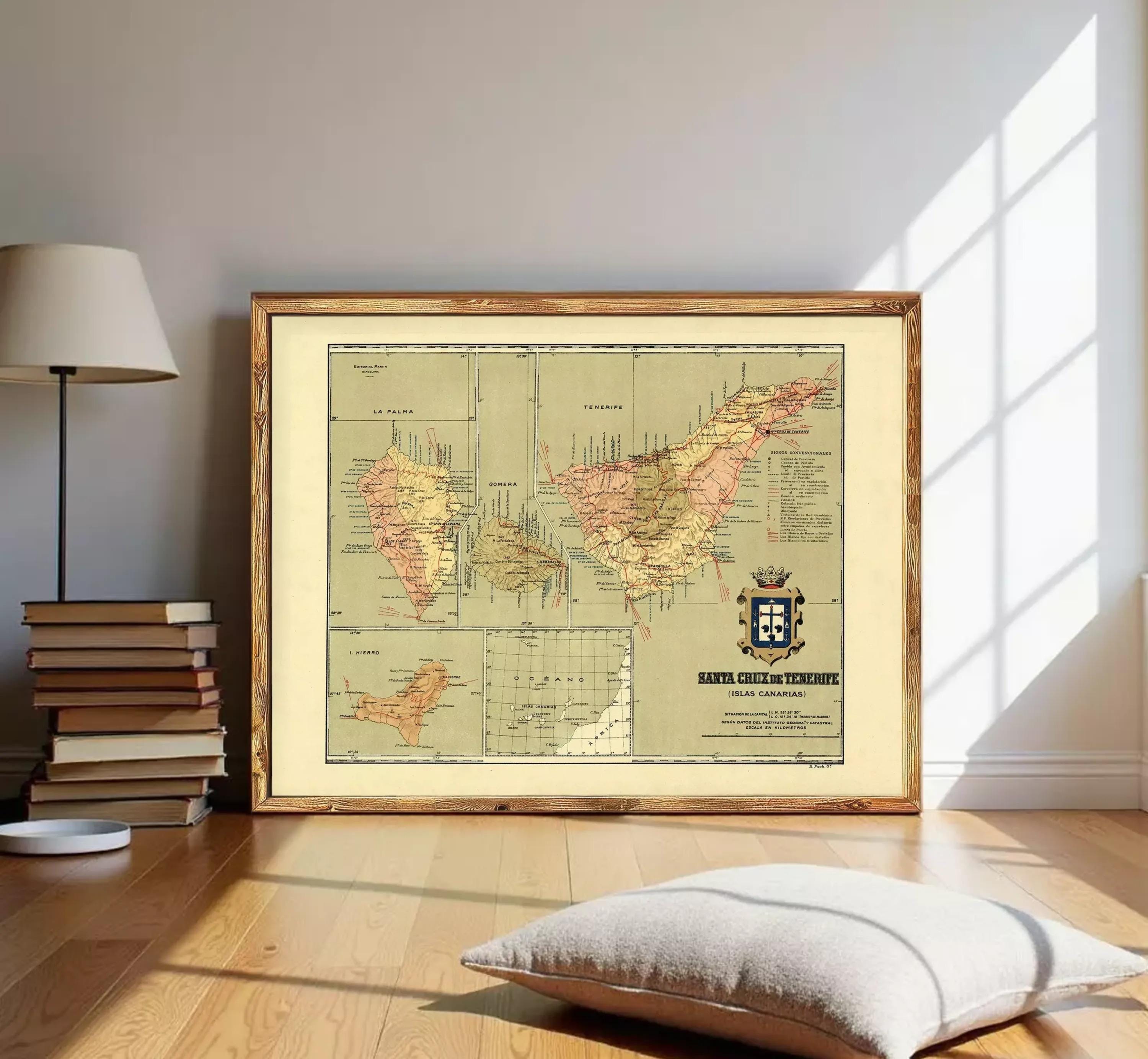 The image is a framed vintage map of the Iberian Peninsula, showing the various regions and countries within the region.