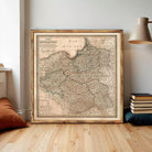 The image is a framed map of the Czech Republic, showing the country's geographical layout and boundaries.