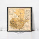 The image is a framed vintage map of Guatemala, depicting the country's geographical layout and boundaries.