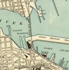 The image is a detailed map of a city, showing streets, landmarks, and bodies of water.