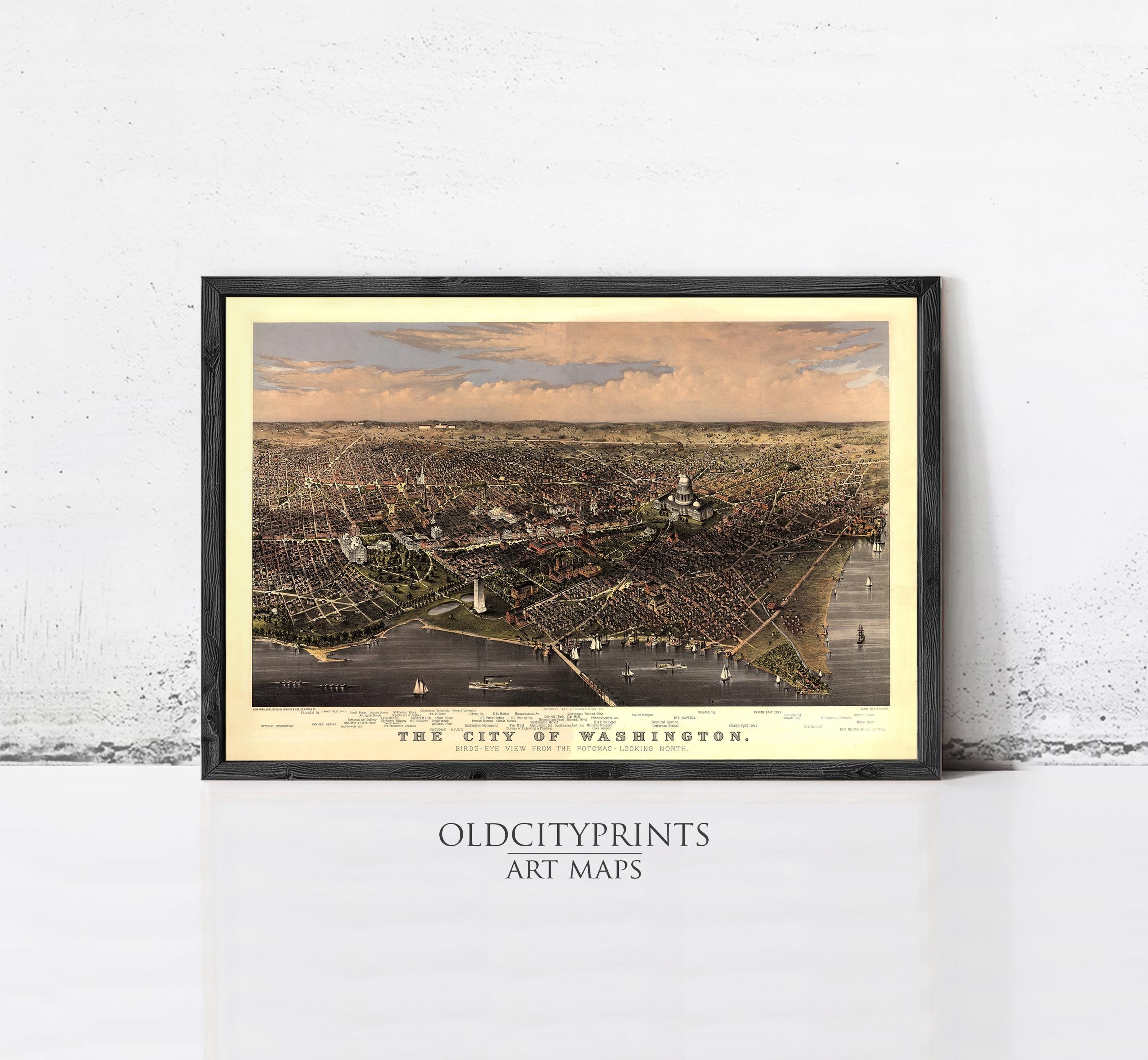 The image is a framed vintage map of Washington, D.C.