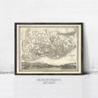 The image is a framed antique map of London, England, dating back to the 16th century.
