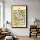 The image is a framed vintage map of Hue, Vietnam, with a black border and a beige background.