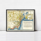 The image is a framed map of a city, likely New York, with various streets and landmarks depicted.