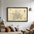 The image is a framed vintage map of a city, depicting streets, buildings, and other urban elements.