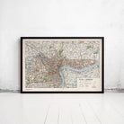 A framed map of Shanghai, China, with a river and various streets visible.