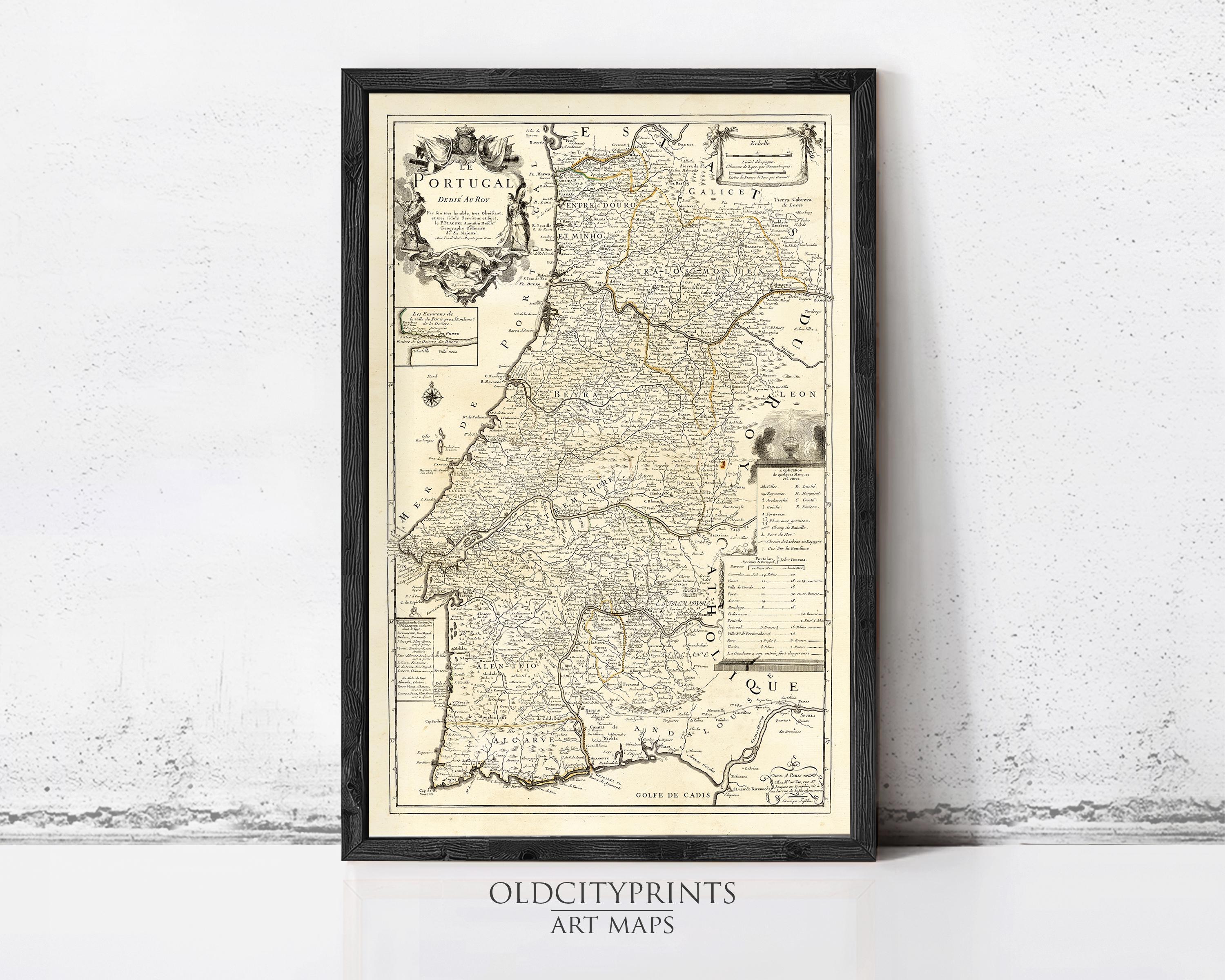 The image is a framed antique map of Spain, featuring detailed geographical information and labels.