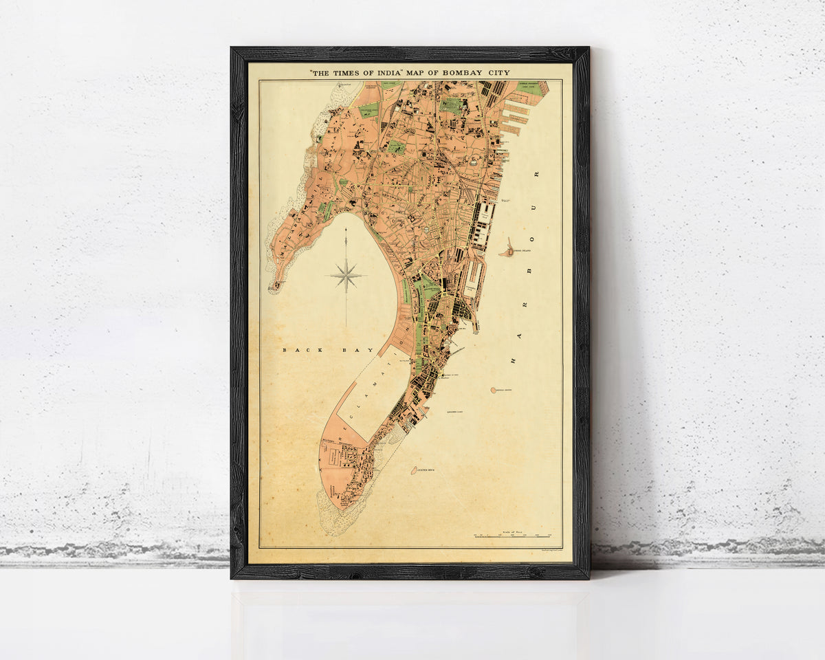 The image is a framed vintage map of the city of Manhattan, New York, depicting the city's layout and surrounding areas.