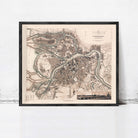 The image is a framed historical map of St. Petersburg, Russia, depicting the city's layout and surrounding areas.