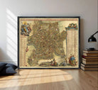 The image is a framed antique map of Rome, Italy, depicting the city's layout and surrounding areas.