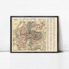 The image is a framed map of the city of Bern, Switzerland, showing the layout of the streets, buildings, and other landmarks.