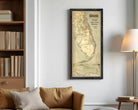 The image is a framed vintage map of Florida, showing the state's land, coastline, and surrounding areas.