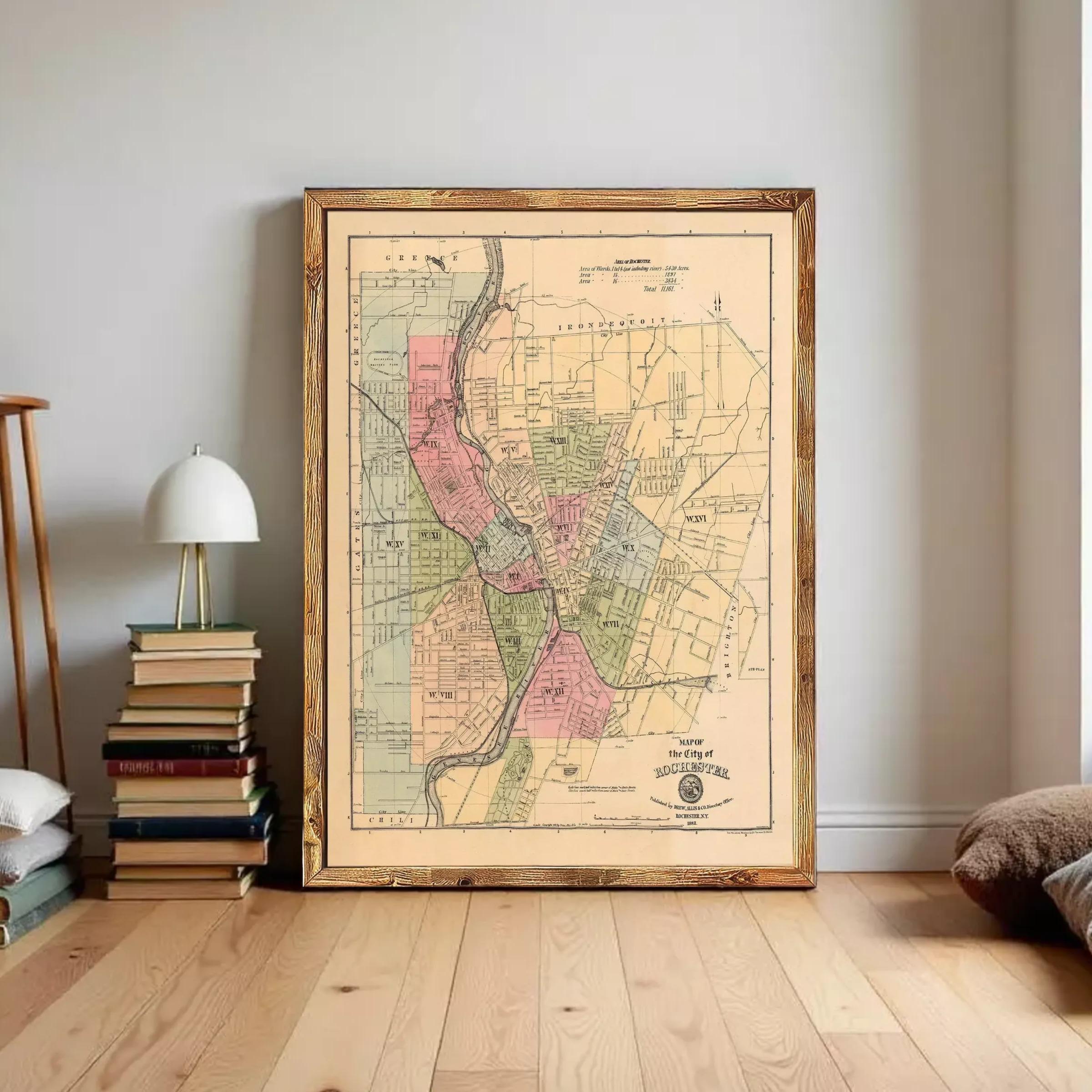 The image is a framed map of the city of Cincinnati, Ohio, depicting various neighborhoods and streets.