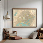 The image is a framed vintage map of Tokyo, Japan, depicting the city's layout and surrounding areas.