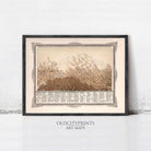 The image is a framed art print depicting a detailed map of mountainous terrain.