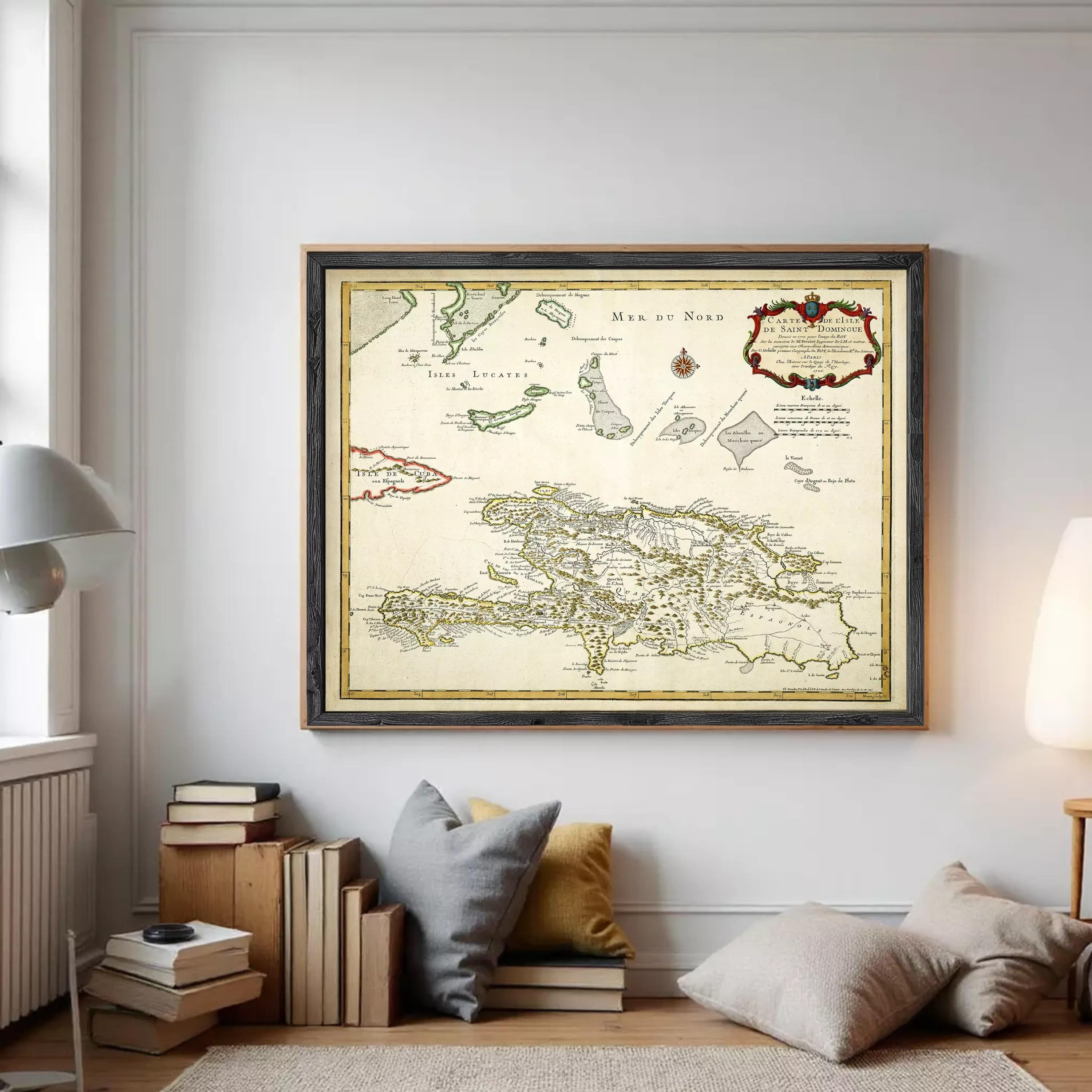 The image is a framed vintage map of the Caribbean region, depicting various islands and coastlines.