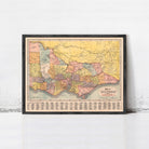 The image is a framed vintage map of Victoria, Australia, depicting the state's geographical layout and boundaries.